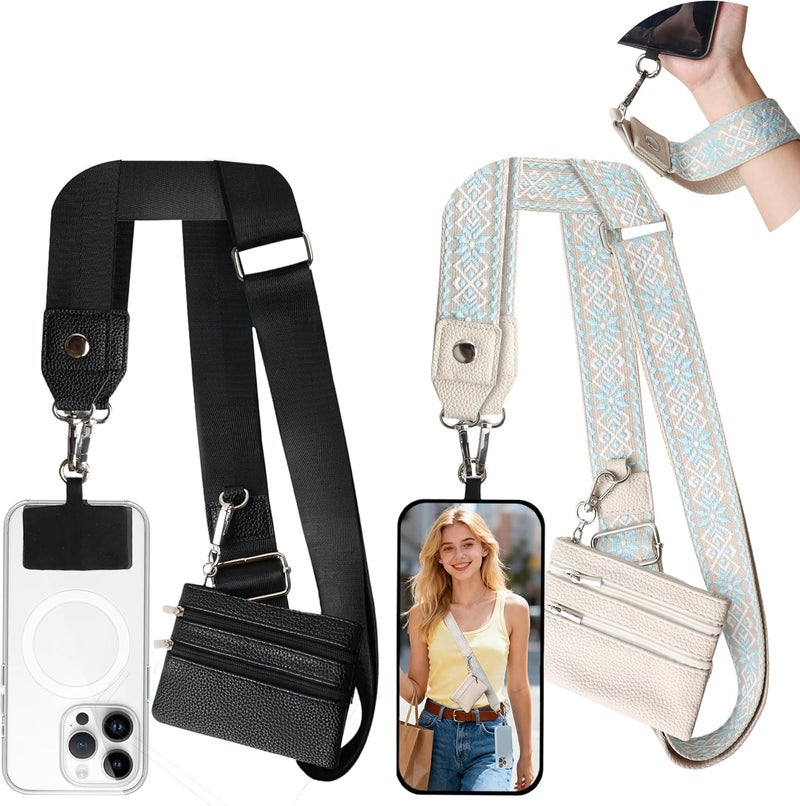 PUGPIU 2 Pack Clip and Go Strap for Phone with Wallet Crossbody - Phone Strap Crossbody with Zippered Pouch, Multifuctional Adjustable Cell Phone Lanyard for Going out - Image 1